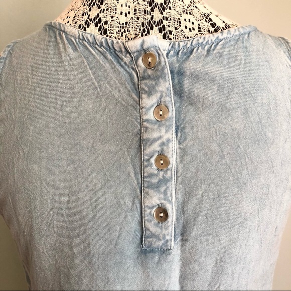 Style Envy Chambray Button Back Ruffle Top - Picture 5 of 5